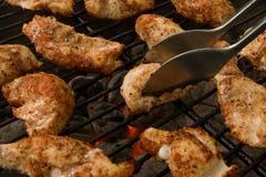 Offerte cotte del pollo su una griglia del carbone di legna immagine stock Offerte cotte del pollo su una griglia del carbone di legna immagine stock