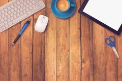Office Desk Mock Up Template With Tablet, Keyboard And Coffee On Wooden Background Royalty Free Stock Image Office Desk Mock Up Template With Tablet, Keyboard And Coffee On Wooden Background Royalty Free Stock Image