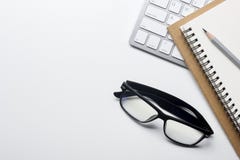 Office desk table with supplies. Flat lay Business workplace and objects. Top view. Copy space for text stock images Office desk table with supplies. Flat lay Business workplace and objects. Top view. Copy space for text stock images
