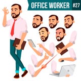 Office Worker Vector. Face Emotions, Various Gestures. Business Human. Smiling Manager, Servant, Workman, Officer. Flat stock illustration Office Worker Vector. Face Emotions, Various Gestures. Business Human. Smiling Manager, Servant, Workman, Officer. Flat stock illustration