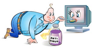 Oficinista que repara el ordenador Ejemplo divertido sobre la instalación de la exploración del virus stock de ilustración Oficinista que repara el ordenador Ejemplo divertido sobre la instalación de la exploración del virus stock de ilustración
