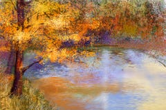Oil painting colorful autumn landscape background. vector illustration Oil painting colorful autumn landscape background. vector illustration