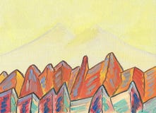 Oil Painting On Canvas. Fairy-tale Mountains. Stock Photo Oil Painting On Canvas. Fairy-tale Mountains. Stock Photo
