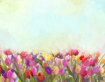 Oil painting Tulips flowers in the meadows