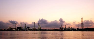 Oil Refinery At Twilight Stock Photo