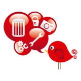 oiseau mignon rouge de bande dessinée avec la bulle de dialogue avec des éléments illustration de vecteur oiseau mignon rouge de bande dessinée avec la bulle de dialogue avec des éléments illustration de vecteur