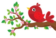 Oiseau stylisé sur le thème 2 de branche de ressort illustration stock Oiseau stylisé sur le thème 2 de branche de ressort illustration stock