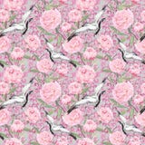 Oiseaux de grue, fleurs de pivoine Modèle décoratif de répétition floral watercolor illustration stock Oiseaux de grue, fleurs de pivoine Modèle décoratif de répétition floral watercolor illustration stock