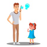 Ojciec Z córka ciosem Mydlani bąble Wektorowi button ręce s push odizolowana początku ilustracyjna kobieta ilustracji Ojciec Z córka ciosem Mydlani bąble Wektorowi button ręce s push odizolowana początku ilustracyjna kobieta ilustracji