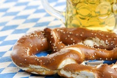 Oktoberfest Pretzel Near Beer Stein (mug) Stock Images Oktoberfest Pretzel Near Beer Stein (mug) Stock Images