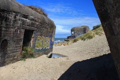 Old bunkers in sand at coast royalty free stock photos Old bunkers in sand at coast royalty free stock photos