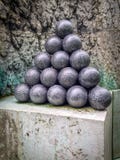 Old cannonballs in the old Copenhagen fort royalty free stock images Old cannonballs in the old Copenhagen fort royalty free stock images