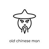 Old chinese man icon. Trendy modern flat linear vector Old chine vector illustration Old chinese man icon. Trendy modern flat linear vector Old chine vector illustration