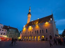 Old city, Tallinn, Estonia. Town hall square at night Stock Photos Old city, Tallinn, Estonia. Town hall square at night Stock Photos