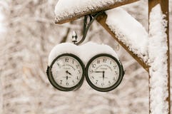 Old Clock Under The Snow Stock Photography