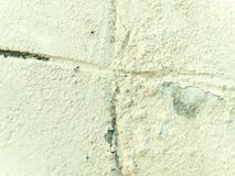 Old concrete wall with scratches, roughness and peeling paint surface, white, cream, light for background.
