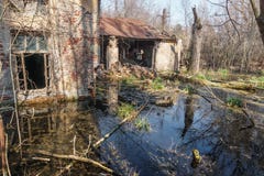 Old destroyed and abandoned house is flooded with water royalty free stock photography Old destroyed and abandoned house is flooded with water royalty free stock photography