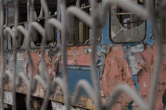 Old destroyed tram. stock photo Old destroyed tram. stock photo