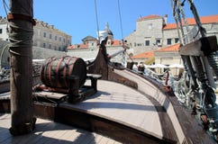 Old-fashioned Ship In Dubrovnik Harbor Royalty Free Stock Photos
