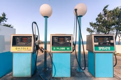Old gas station in France. 80`s vintage style stock photo Old gas station in France. 80`s vintage style stock photo