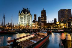 The Old Harbour of Rotterdam at Blue Hour stock photo The Old Harbour of Rotterdam at Blue Hour stock photo