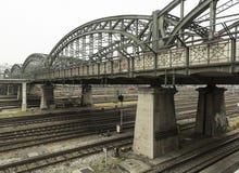 Old iron bridge, the Hackerbrücke in Munich stock photos Old iron bridge, the Hackerbrücke in Munich stock photos