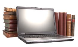 Old Leather Bound Books With A Laptop Stock Image Old Leather Bound Books With A Laptop Stock Image