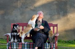 Old man with pets stock photography Old man with pets stock photography