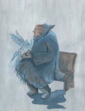 An old man with pigeons sitting on a bench vector illustration An old man with pigeons sitting on a bench vector illustration
