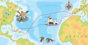 Old Navy Map. Christopher Columbus Way Stock Photo Old Navy Map. Christopher Columbus Way Stock Photo