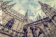 Old photo with architectonic details from the Milan Cathedral, I stock images Old photo with architectonic details from the Milan Cathedral, I stock images