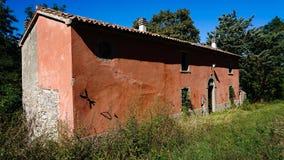 Old pink roadside house stock photos Old pink roadside house stock photos