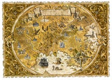 Old Pirate Map Of Fantasy World With Dragons Stock Photo