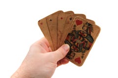 Old poker cards in my hand stock photography Old poker cards in my hand stock photography