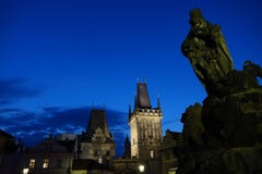 Old Prague towers in night stock image Old Prague towers in night stock image