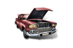 Old red american car of the 50s on white background royalty free stock image Old red american car of the 50s on white background royalty free stock image