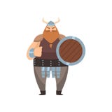 Old red-bearded viking stands with shield and threatens with fist over white background vector illustration Old red-bearded viking stands with shield and threatens with fist over white background vector illustration