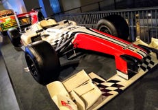 Old Retro vintage racing car show in museum. Red colour formula racing car. stock image Old Retro vintage racing car show in museum. Red colour formula racing car. stock image