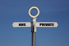 Old road sign with NHS and private pointing in opposite directions royalty free stock photo Old road sign with NHS and private pointing in opposite directions royalty free stock photo