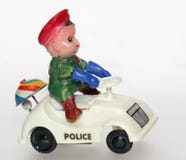 Old strange Police car with funny driver stock image Old strange Police car with funny driver stock image