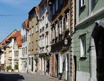 Old Street In European Town Converging In Perspective Royalty Free Stock Photos