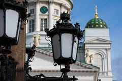 Old Street Lamp with the Helsinki Cathedral in the background royalty free stock images Old Street Lamp with the Helsinki Cathedral in the background royalty free stock images