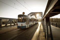 Old Tram on the bridge in Krakow, Poland Stock Photography Old Tram on the bridge in Krakow, Poland Stock Photography