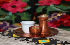 Old Turkish coffee with a Turkish delight stock photo Old Turkish coffee with a Turkish delight stock photo