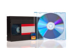 Old Video Cassette tape, with a DVD disc and Flash royalty free stock photo Old Video Cassette tape, with a DVD disc and Flash royalty free stock photo