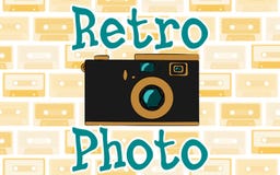 Old vintage retro hipster antique camera and an inscription retro photo from the 70`s, 80`s, 90`s against the background rays vector illustration Old vintage retro hipster antique camera and an inscription retro photo from the 70`s, 80`s, 90`s against the background rays vector illustration