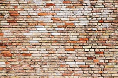 Old and weathered grungy yellow and red brick wall with visible crack as rustic rough texture background royalty free stock image Old and weathered grungy yellow and red brick wall with visible crack as rustic rough texture background royalty free stock image