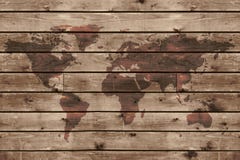 Old wood texture with world map