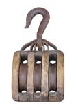 Old Wooden Pulley And Hook Isolated Stock Photo