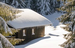 Old wooden snowy ski cabin in the Alps royalty free stock photography Old wooden snowy ski cabin in the Alps royalty free stock photography